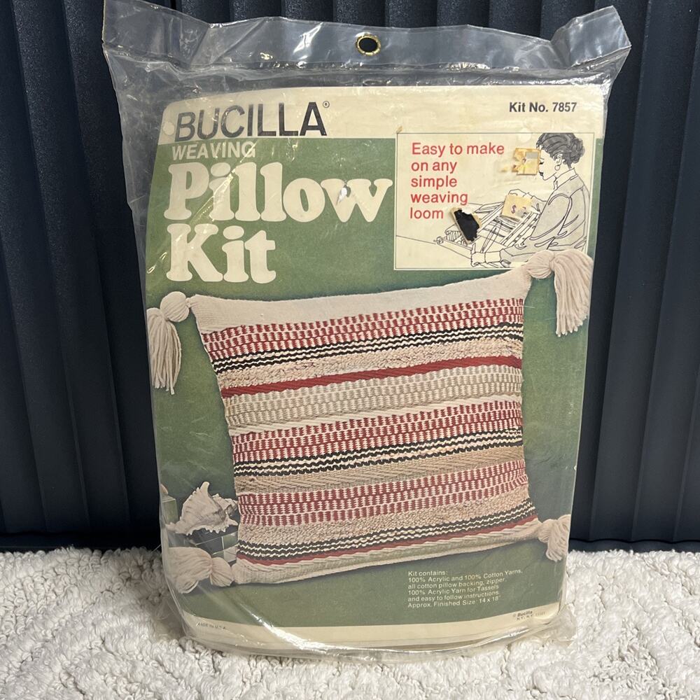 Vintage Bucilla Weaving Pillow Kit Mid Century Boho 14”x18”